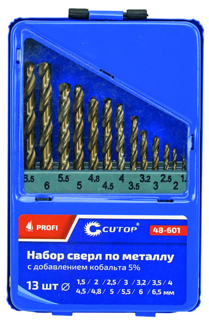 профессиональные сверла по металлу cutop profi с"добавлением кобальта 5% 48-601 по 48-603 